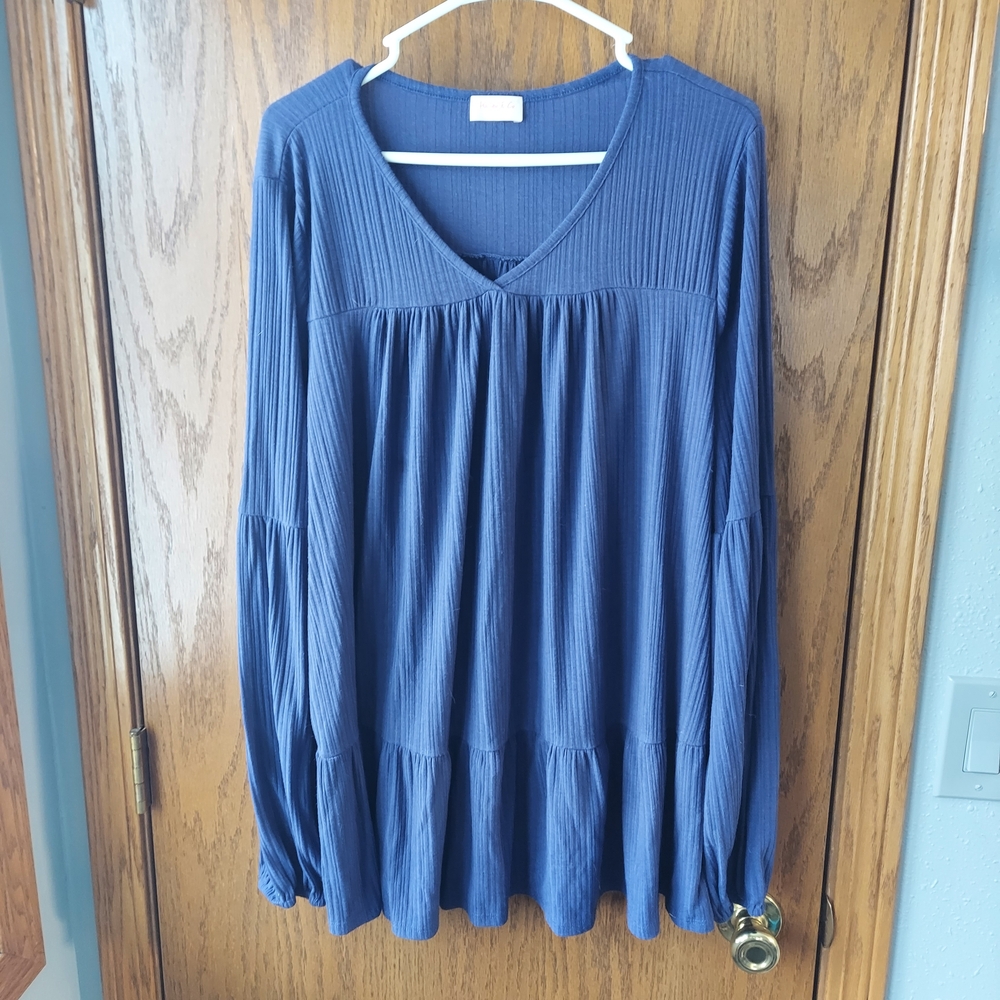 Hailey And CO Chic Blue V-Neck Blouse 3x Flowy Long Sleeve Top Plus
